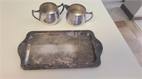 Creamer sugar silver on copper set of 3 items