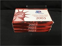 Three 2003 US Mint Silver Proof Sets