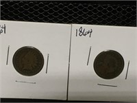 Two 1864 Indian Head Pennies