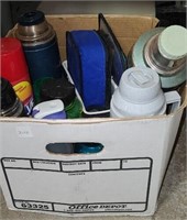 Box of Thermos, Colors,  and Water Bottles