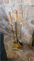 Brass Fireplace Set with wooden handles