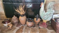 Vintage Crock, Ceramic pieces and wooden rooster