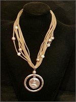 Tan & Copper w/Pearls Leather Symbol Necklace