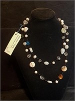 44" Hand Knotted Agate, Pearl & Crystal Necklace