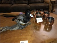 Set of Copper Mugs & Driftwood Table Decor