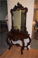 Ornate Mahogany Hall Table with Carved Mirror