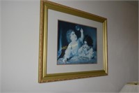 Childs picture lamp and gold framed bevel glass
