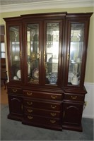 3 Shelf china cabinet, multiple drawers and glass