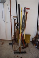 Lot of mostly yard tools- shovels, rake, sledge