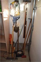 Group of yard tools- shovel, rake, and edger