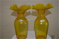 2-Blenko Glass Ruffled Vase Yellow