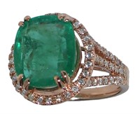 14kt Gold 7.35 ct Emerald & Diamond Ring