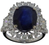 14kt Gold 10.01 ct Oval Sapphire & Diamond Ring