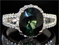 14kt Gold 4.44 ct Green Tourmaline & Diamond Ring