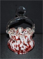 Vintage Art Glass Handled Vase 6.5h