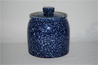 Blue Spongeware Lidded Pottery Jar