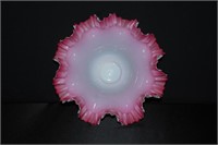 Antique Pink Ruffle Glass Bowl 10.5"
