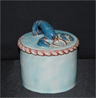 Nova Scotia Blue Lobster Lidded Pottery Pot