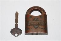 Antique Sargent Copper Padlock With Key
