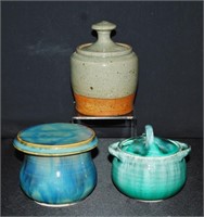 3 Lidded Studio Pottery Pots - Signed
