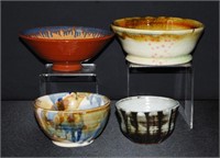 4 pcs Studio Pottery Assorted Bowls