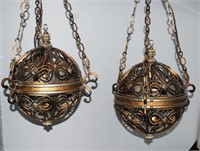 Pair Vintage Hanging Ball Lamps (Metal)