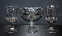 3 pcs Early Pressed Glass Celery & Compote