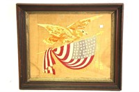ANTIQUE EMBROIDERED AMERICAN FLAG WITH EAGLE