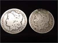 1890 O & 1900 MORGAN DOLLARS - BOTH WORN