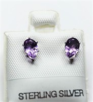 Sterling Silver Pear Amethyst Stud Earrings SJC