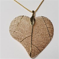 Gold Natural Leaf Pendant Fashion Necklace SJC