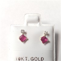 10K Yellow Gold Ruby & Diamond Stud Earrings SJC