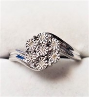 Sterling Silver Diamond Flower Ring SJC