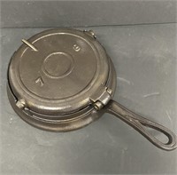Cast Iron Waffle Maker 7", With Holder