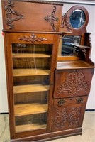 Antique Victorian Oak Side by Side Bookcase Desk