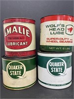(4) Oil Cans Wolf's Head, 2 Quaker State, Amalie