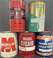 (5) Grease Cans Allstate, Wards, Macmillan