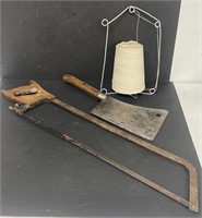 Butchers Meat Cleaver, saw and string wrap