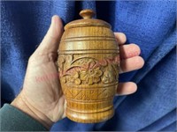Hand carved wooden jar & lid