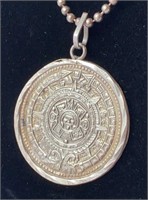 Artist Signed 925 Aztec Calendar Necklace