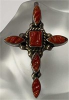 Sterling Coral Crucifix Cross signed FS