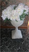 White wicker plant stand, filled with white fake
