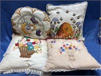 (4) Embroidery pillows (bees & flowers)