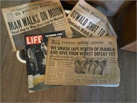 OLD NEWSPAPERS KENNEDY, FIRST MAN ON MOON, WAR