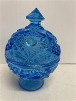 Vintage Blue Candy Dish w/lid NO CHIPS