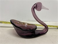 Vintage Graceful Swan Candy Dish Amethsty purple