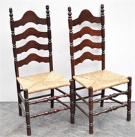 Pair of Ladder Back Chairs w/Rush Seats~Vintage