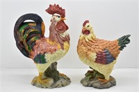 Large Decorative Rooster & Hen Figurines