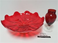 Vtg Viking Glass Stand & Ruby Red Wine Glass
