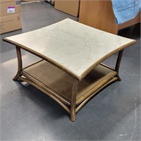 Mid Century Bamboo/Rattan Coffee Table Faux Marble